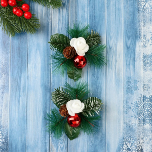 Ёлочные игрушки 2 шт. «Зимнее волшебство. Еловая композиция» пластик, алые шары, шишки, 9?9 см