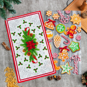 Набор новогодних кухонных полотенец Доляна «Новогоднее печенье » 35?60 см-2 штуки, 100% хлопок