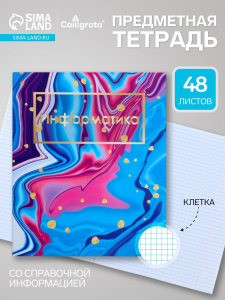 Предметная тетрадь по информатике Calligrata «Мрамор светлый», 48 листов, в клетку, со справочным материалом, обложка из мелованного картона