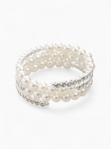 Браслет жемчуг «Пружинка» стразы, шар №8, цвет белый в серебре, d=6 см
