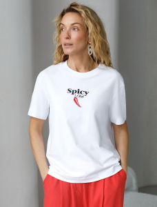 Свободная футболка с принтом из премиального хлопка с эластаном