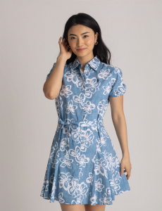 FIT AND FLARE FLORAL POPLIN DRESS