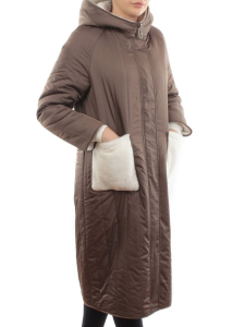 2639 DK. BEIGE Пальто двухстороннее женское еврозима (100 гр. холлофайбер, искусственный мех)