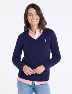 CABLE V-NECK SWEATER