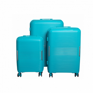 Набор чемоданов EMERALD бирюзовый 3шт PP с горизонтальными полосками