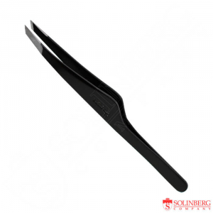 Пинцет для бровей Solinberg G807з наклонное окончание с четкими гранями, чёрный (ручная заточка)