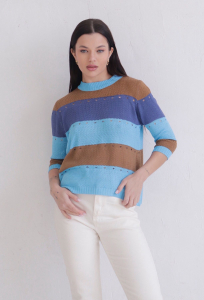 12106 Джемпер с широкими полосами голубой