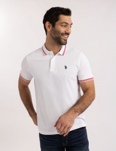 SNAP BUTTON TIPPED PIQUE POLO SHIRT