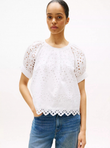 Embroidered Eyelet Short-Sleeve Top