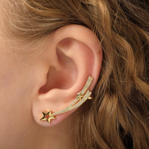 Набор серьга и кафф падающая звезда и месяц, белый в золоте