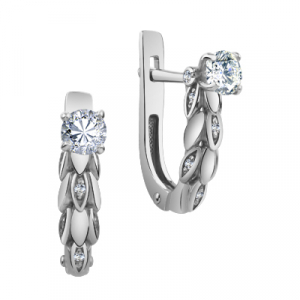 Серьги с фианитом родированные серебро 925*