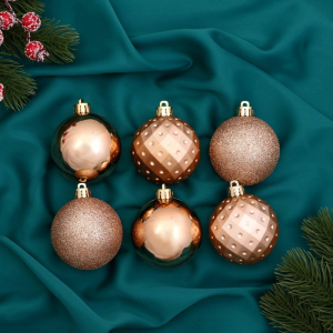 Ёлочные игрушки «Элит геометрия», шары новогодние, d=6 см, набор 6 шт., золото