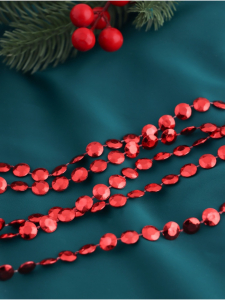 Бусы на ёлку «Грани», длина 2.7 м, d=10 мм, красные