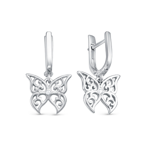 Серьги с фианитом родированные серебро 925*