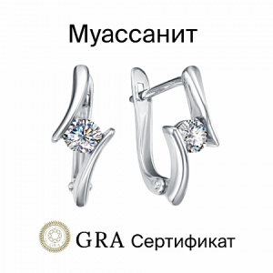 Серьги с муассанитом родированные серебро 925*