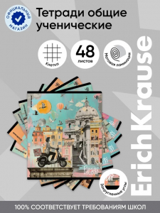 Тетрадь 48 листов в клетку, ErichKrause Roman Holiday, 60 г/м?, МИКС