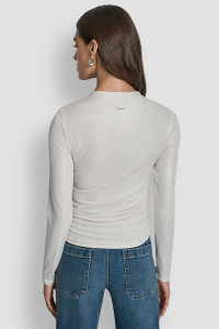 SIDE RUCHED HIGH NECK LONG SLEEVE TOP