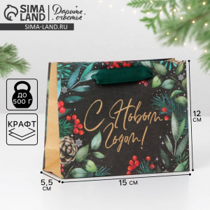 Пакет подарочный новогодний крафтовый «Волшебный праздник», S 15?12?5.5 см