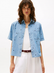 Allover Embroidered Star Chambray Shirt