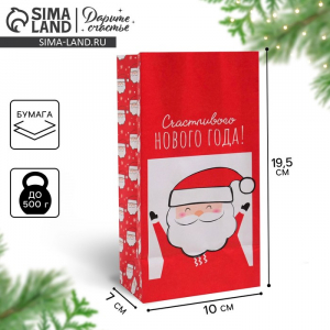 Пакет подарочный без ручек «Счастливого Нового Года!», 10?19?7 см