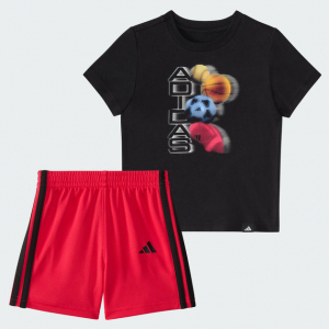 kids'  two-piece short sleeve graphic cotton tee and 3-stripes shorts set