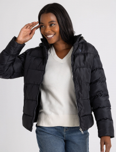 COZY HOODED CONTRAST PUFFER JACKET