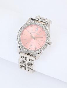 LADIES CLASSIC SILVER AND PINK BRACELET WATCH
