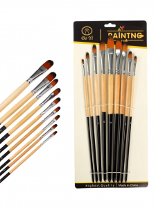 Набор кистей нейлон, 9 штук, закругленные, с длинными ручками