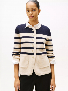 Oversized Gold-Button Stripe Cardigan