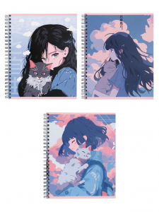 Тетрадь 96 листов в клетку, на гребне, Аниме «Девочка с котом», МИКС