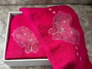 Набор полотенец EFOR TEKSTIL из 2-х предметов (50*90; 70*140) бабочка ярко-розовый