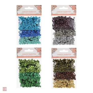 Набор пайеток для творчества 6мм, 3x10гр, пластик, 4 цвета