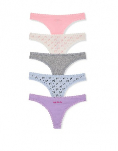 5-Pack Cotton Lace-Trim Thong Panties