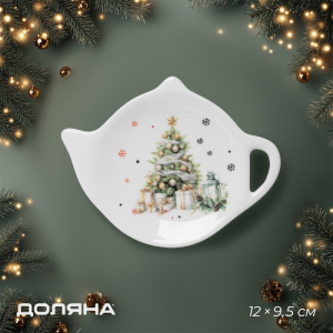 Подставка под чайный пакетик новогодняя Доляна «Приближение чуда», доломит, 12?9.5 см, белая