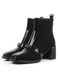 01-FK1135-1 BLACK Ботинки демисезонные женские (натуральная замша, натуральная кожа, байка)