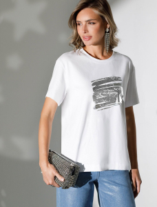 Нарядная футболка с принтом фольгой из премиального хлопка с эластаном