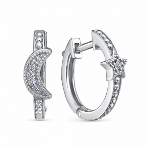 Серьги с фианитом родированные серебро 925*