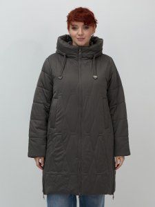 Пальто зимнее утепленное женское большого размера темно-серого цвета 7699TC