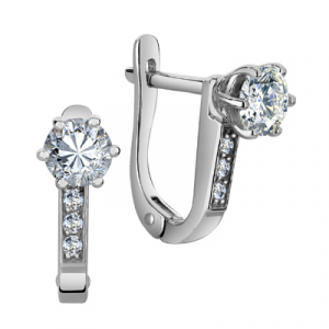 Серьги с фианитом родированные серебро 925*