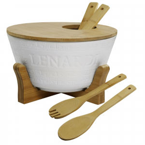 140-128 Набор салатник 25см. с 2 ложками на подставке BAMBOO в под.уп.(х8)Фарфор