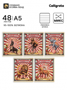 Тетрадь 48 листов в линейку Calligrata «Цирк!», блок офсет, МИКС