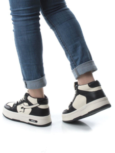 05-P84-1Z WHITE/BLACK Кроссовки женские зимние (натуральная и искусственная кожа, шерсть)