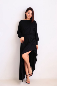 16032 Платье чёрное с разноуровневой юбкой