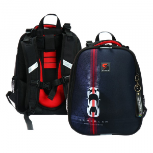 Рюкзак каркасный школьный 38?30?16 см, эргономичная спинка, Stavia «Гонка», чёрный