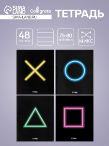 Тетрадь 48 листов в клетку Calligrata «Фигуры», серые листы, МИКС