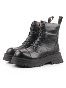 01-A13-1 BLACK Ботинки демисезонные женские (натуральная кожа)