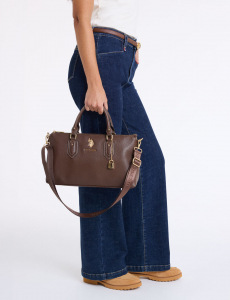 LOCK CHAIN SATCHEL BAG WITH CROSSBODY STRAP