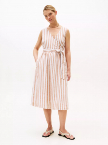 Sleeveless Stripe Wrap Midi Shirtdress