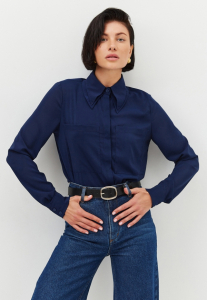 Блузка из шифона с двойным воротником OD-805-2 т. синий