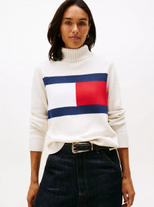 Intarsia Flag Logo Turtleneck Sweater